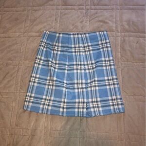 Brandy Melville Blue and White Plaid Pencil Mini Skirt